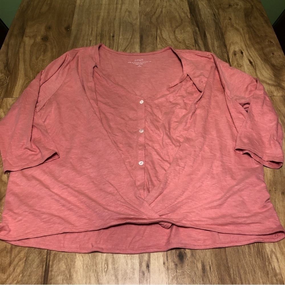 3/$25 J Jill Pure Jill Shirt Extra Large Pink Long Sleeve Cotton Cross Front Top - Picture 1 of 6